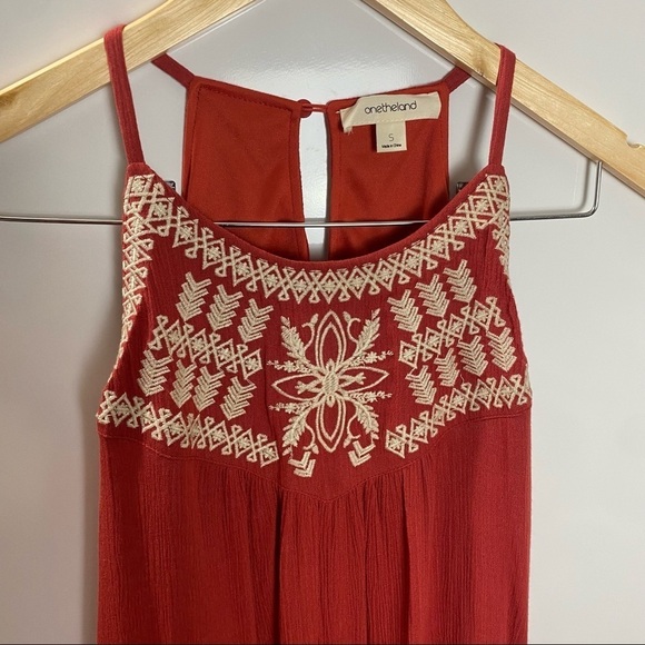 One the Land Embroidered Woven‎ Tank Sleeveless Dress cutout tie back Size Small - Picture 4 of 10